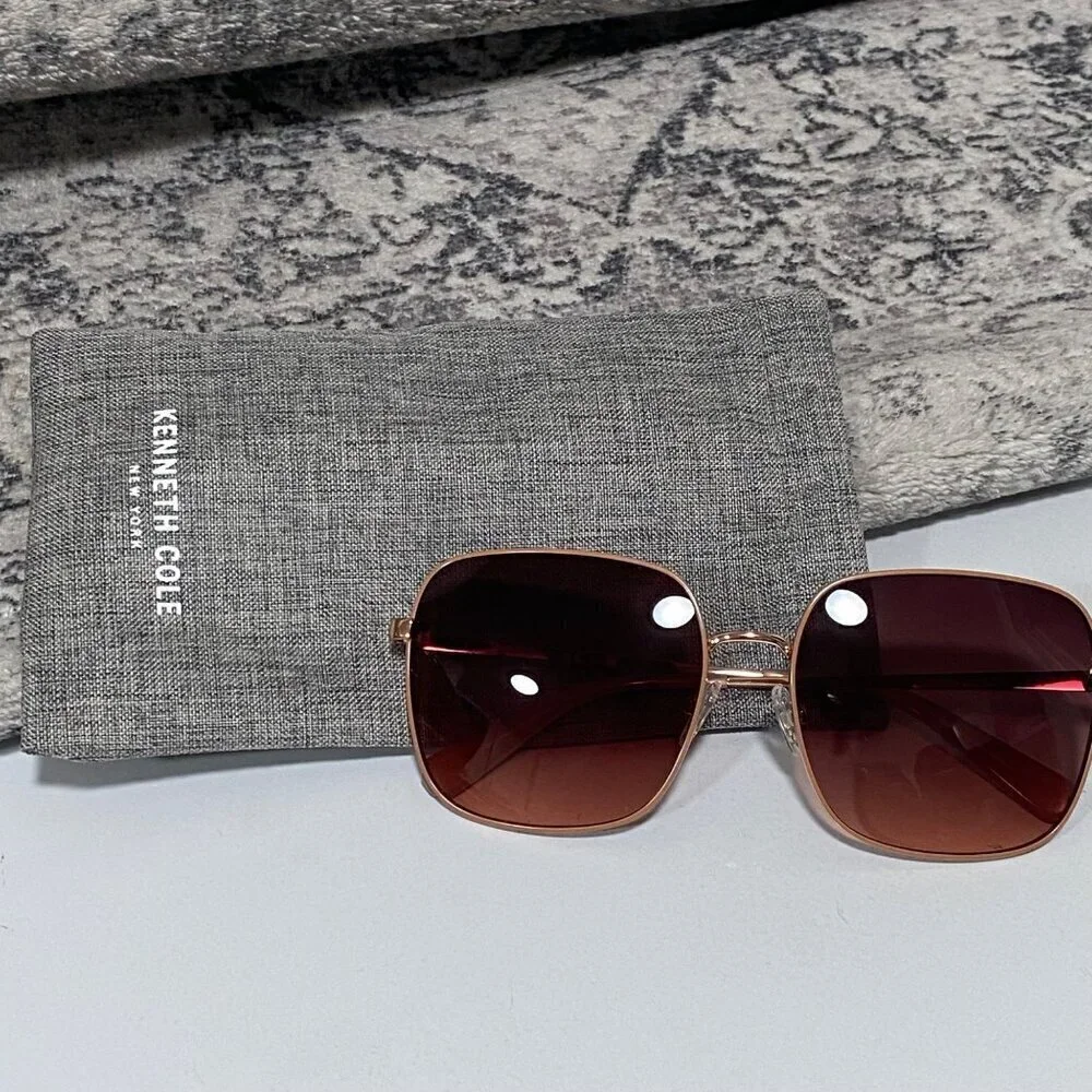 NEW Kenneth Cole Boho Gradient Square Lens Sunglasses in Rose Gold